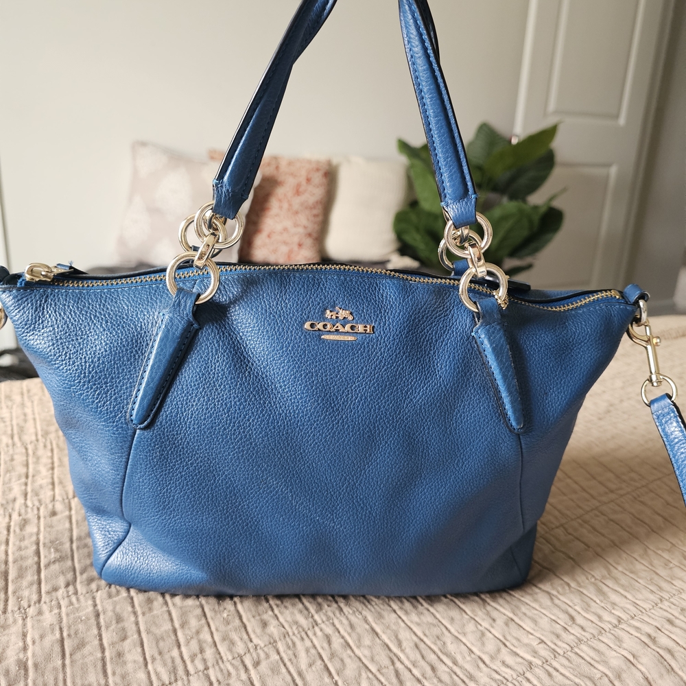 Vintage Coach Royal Blue Leather Satchel Shoulder Bag Crossbody Pebbled Leather
